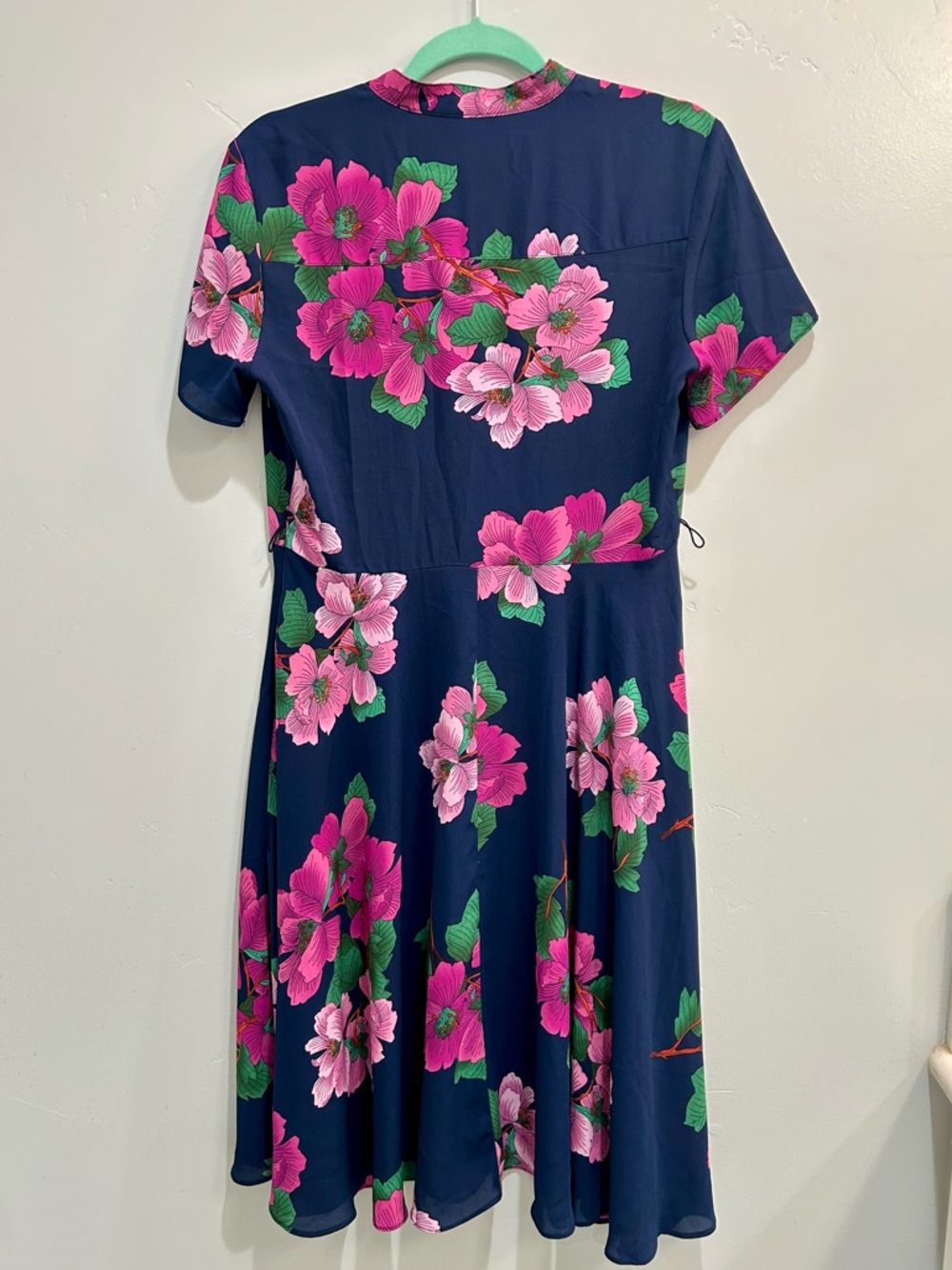 Nanette Lepore Floral Shirtdress Midi Navy Fuchsia Pink Pleated Front Size 6 - Picture 6 of 10
